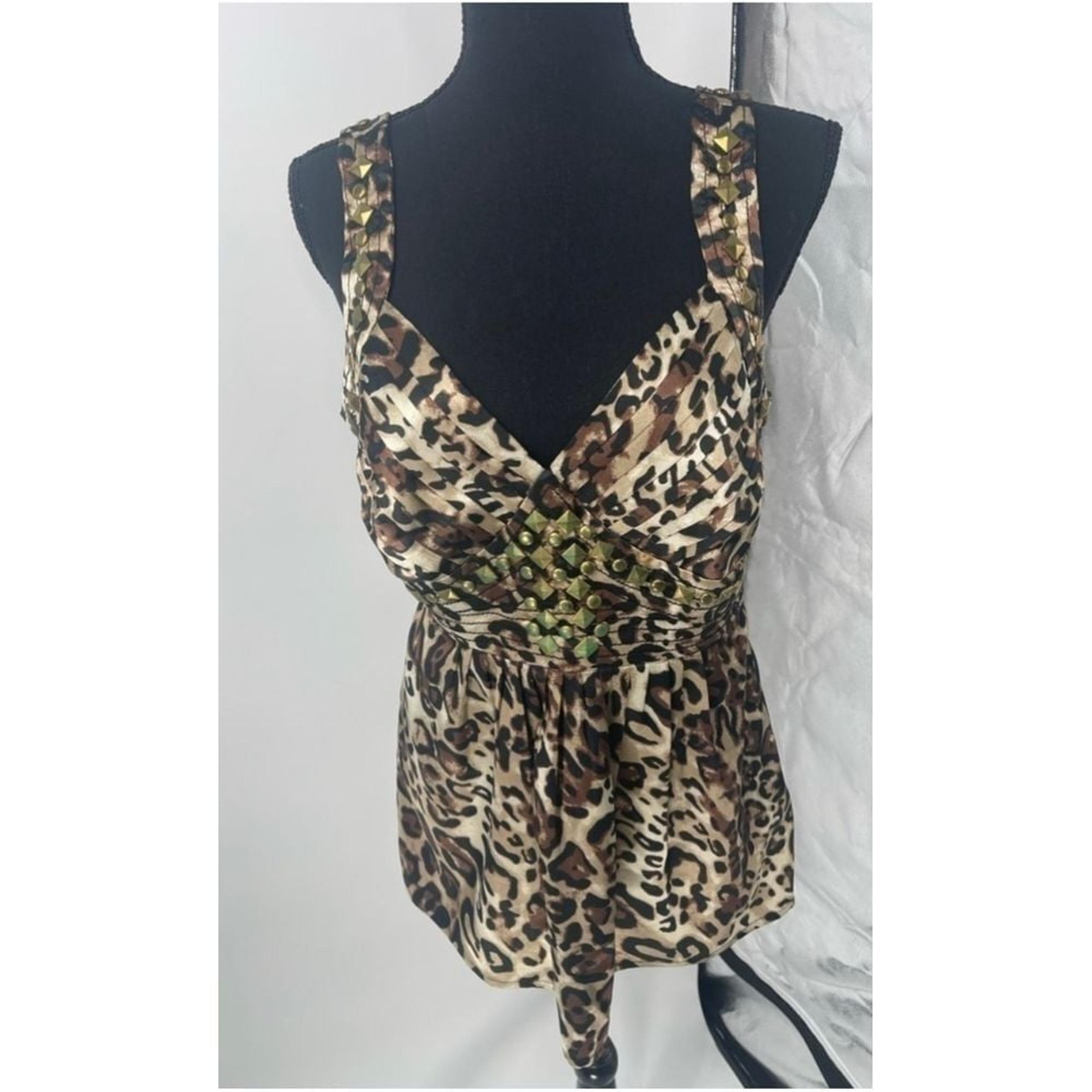 Sleek Leopard Print Tank Top Blouse Sexy Summer Party Clubwear size M