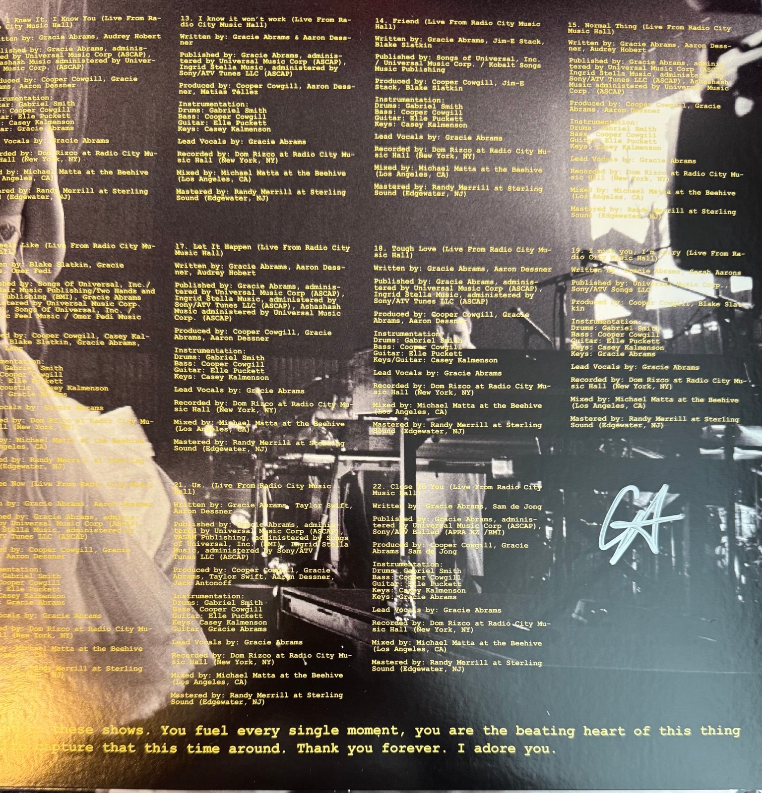 SIGNED Gracie Abrams The Secret of Us Live From Radio City Music Hall RSD