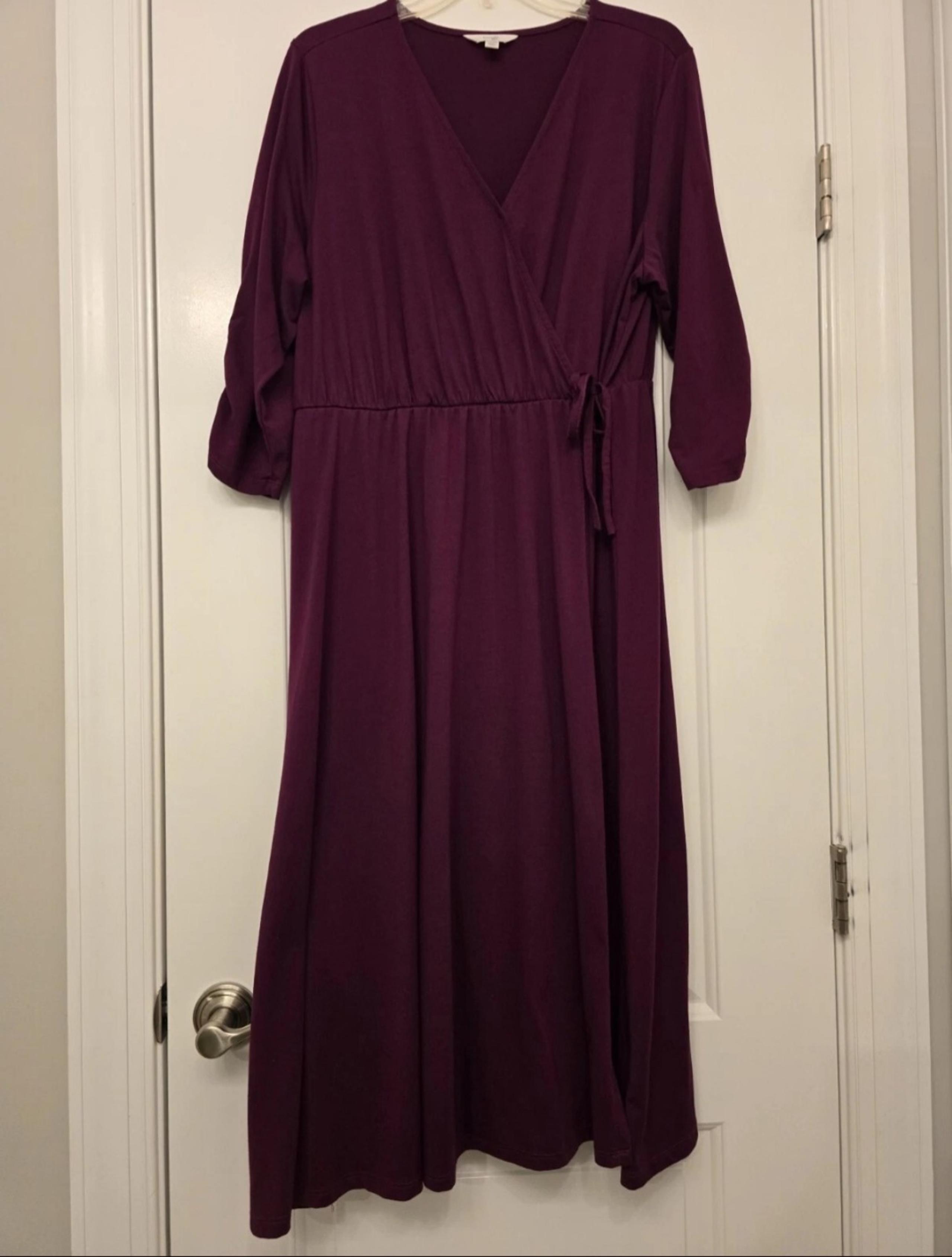 DressTerra & Sky Women's Wine Faux Wrap Long Dress Size 1X(15W-18W)