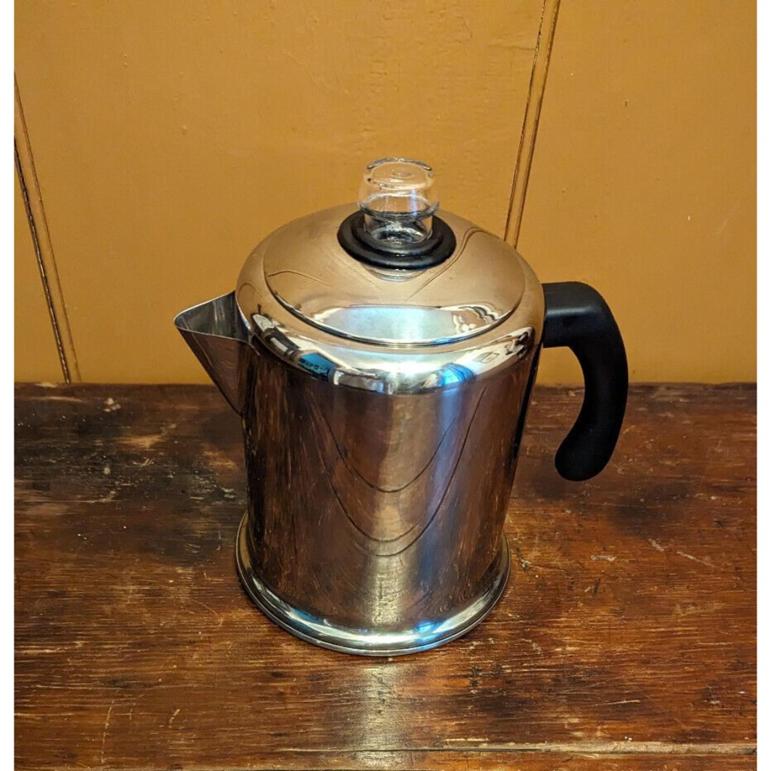 Farberware Stainless Stove Top Percolator Coffee Pot Q19C 4-8 Cup Complete EUC