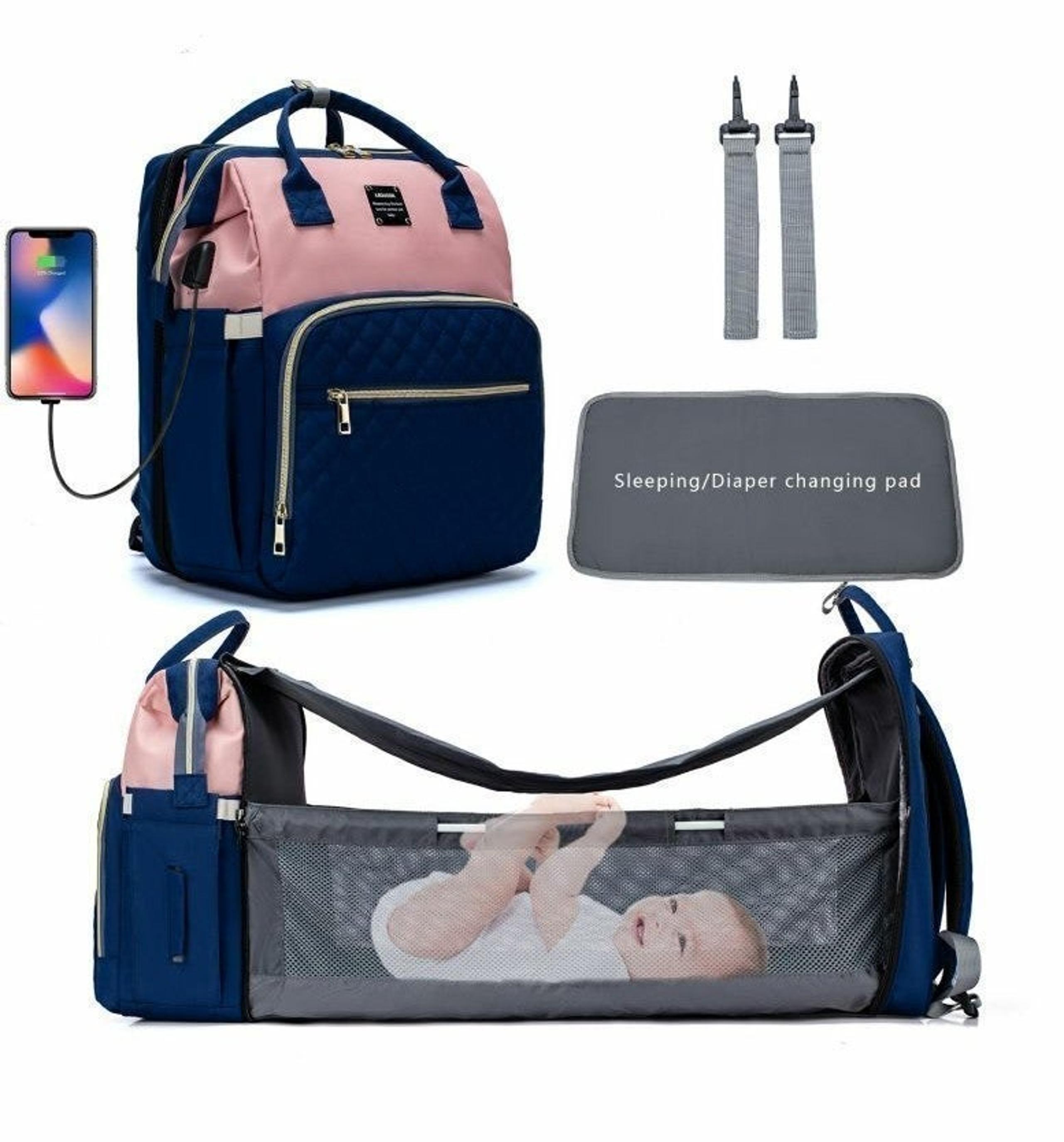 Pink & Blue Diaper Bag Backpack Changer/Play/Sleep Station