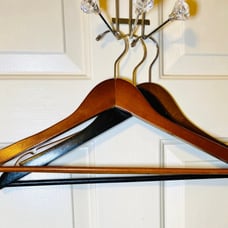 Vintage Wood & Brass Hangers With Notches, Set Of 3