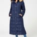 TOMMY HILFIGER Women's Maxi Puffer Hooded Coat Faux Fur Trim Navy Blue
