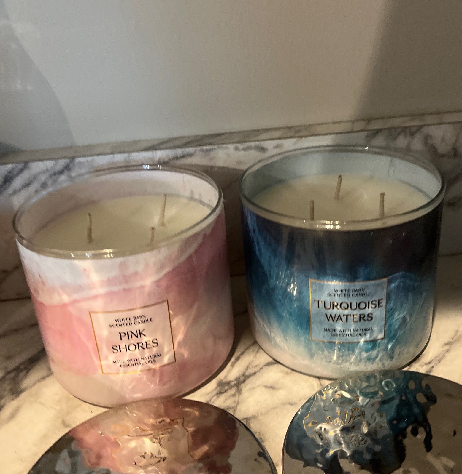 Pink shores and turquoise waters candles