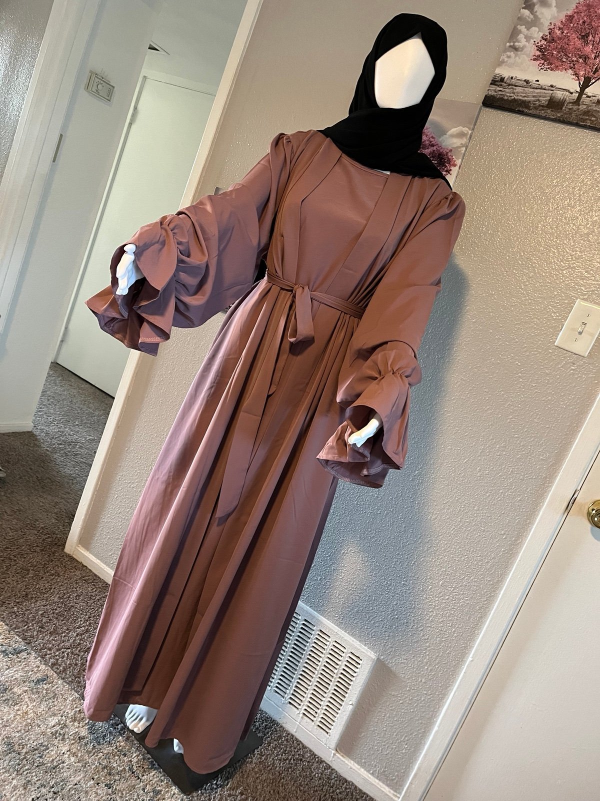 2Piece Women Nida Fabric Breathable, Soft Touch Sleeveless Open Front Abaya