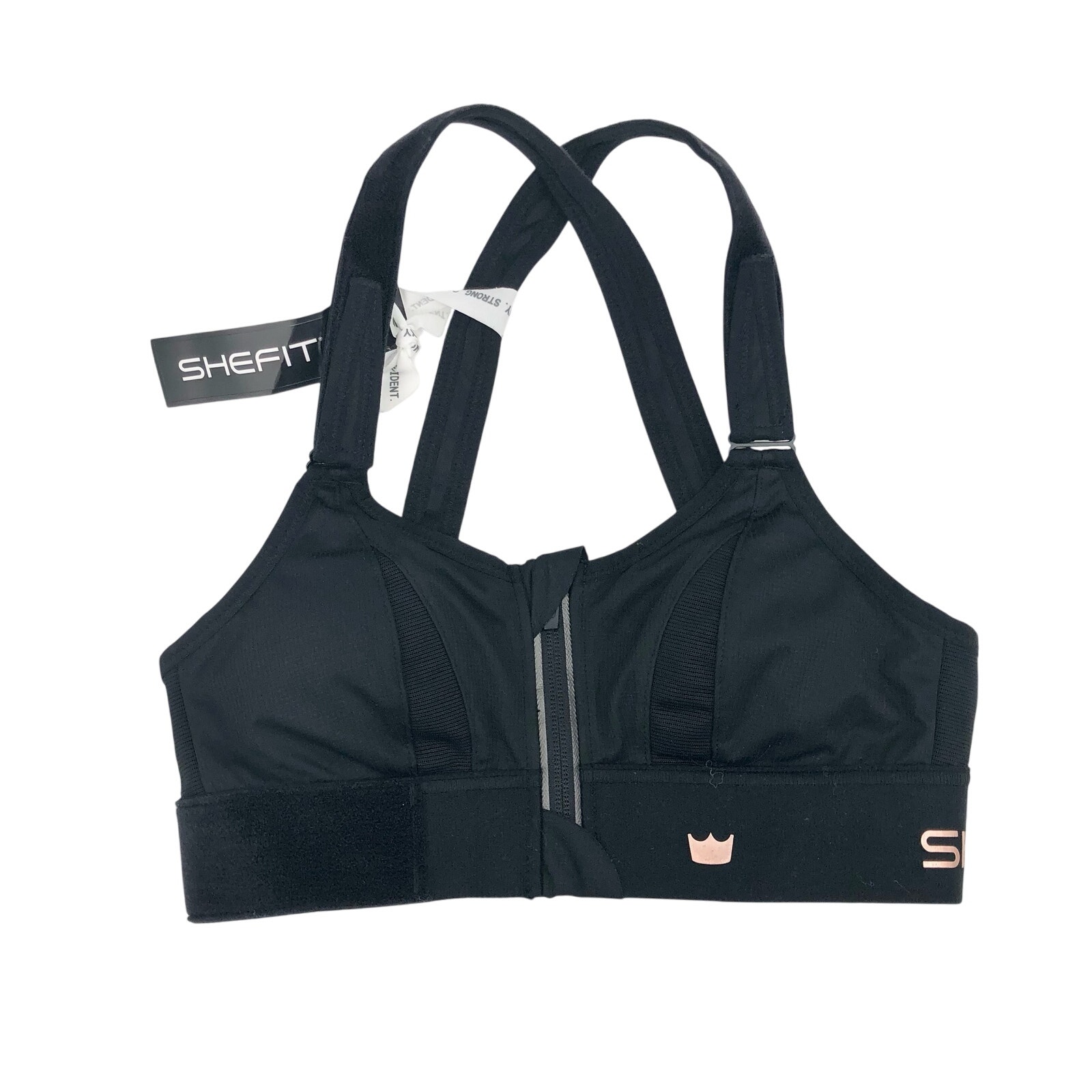 BRAND NEW Shefit Ultimate Sports Bra in Black Zipper Front Adjustable Straps XS