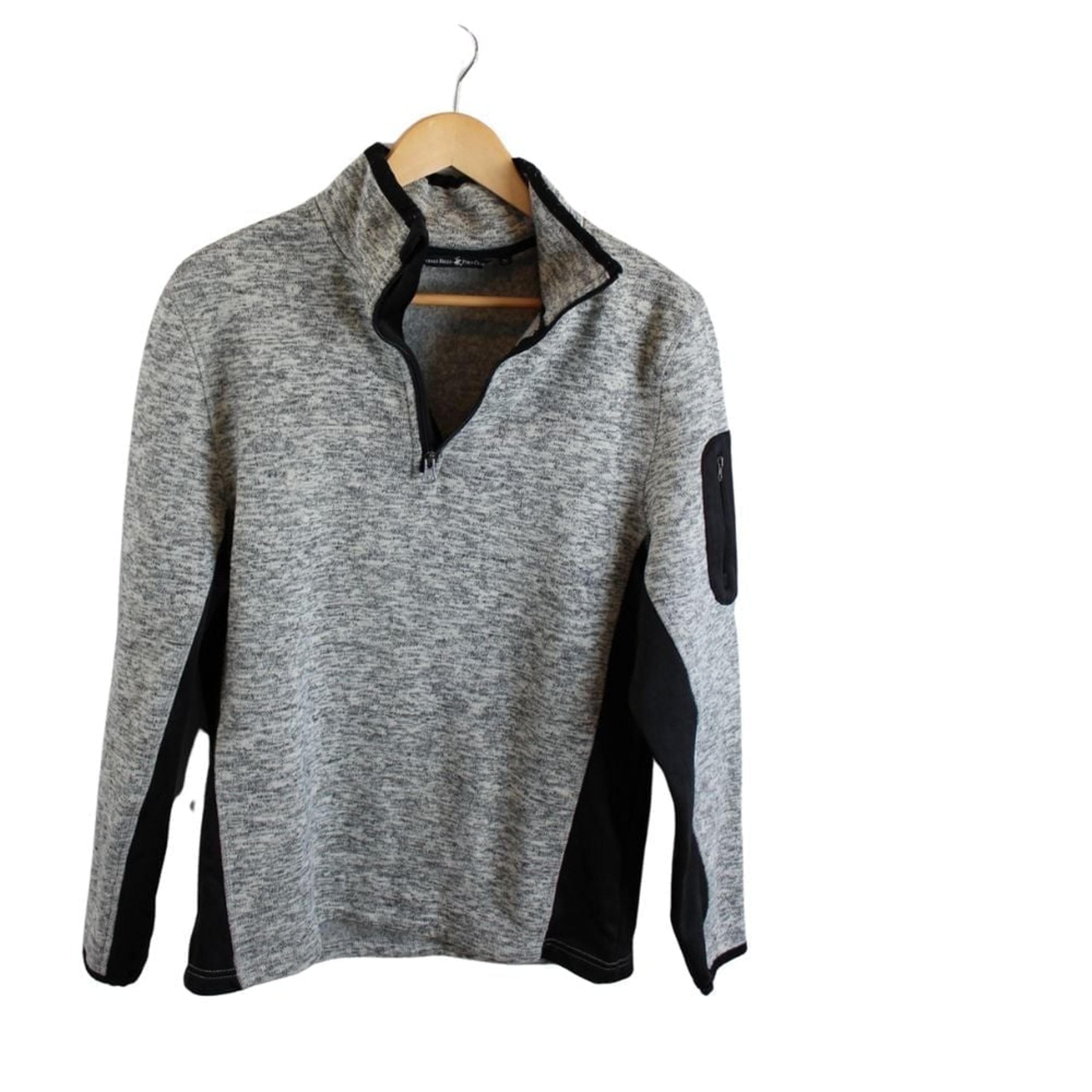 Beverly Hills Polo Mens M Gray Black 1/4 Zip Thick Warm Fleece Classic Pullover