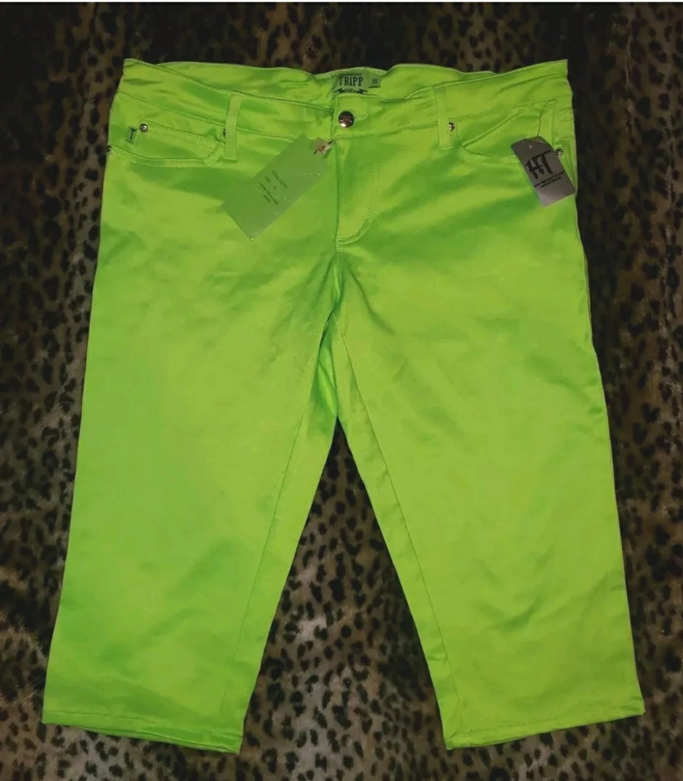 VINTAGE NEON LIME GREEN SHIMMER TRIPP NYC Capri PANTS NWT HOT TOPIC Y2K 15