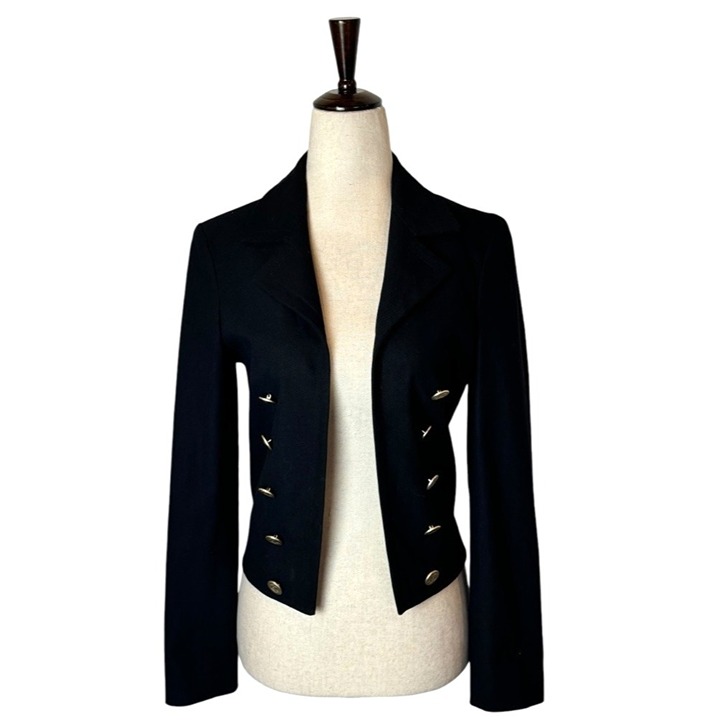 Max Mara Blazer Women 2 Black Cotton Linen Blend Open Notch Lapel Sailor Button