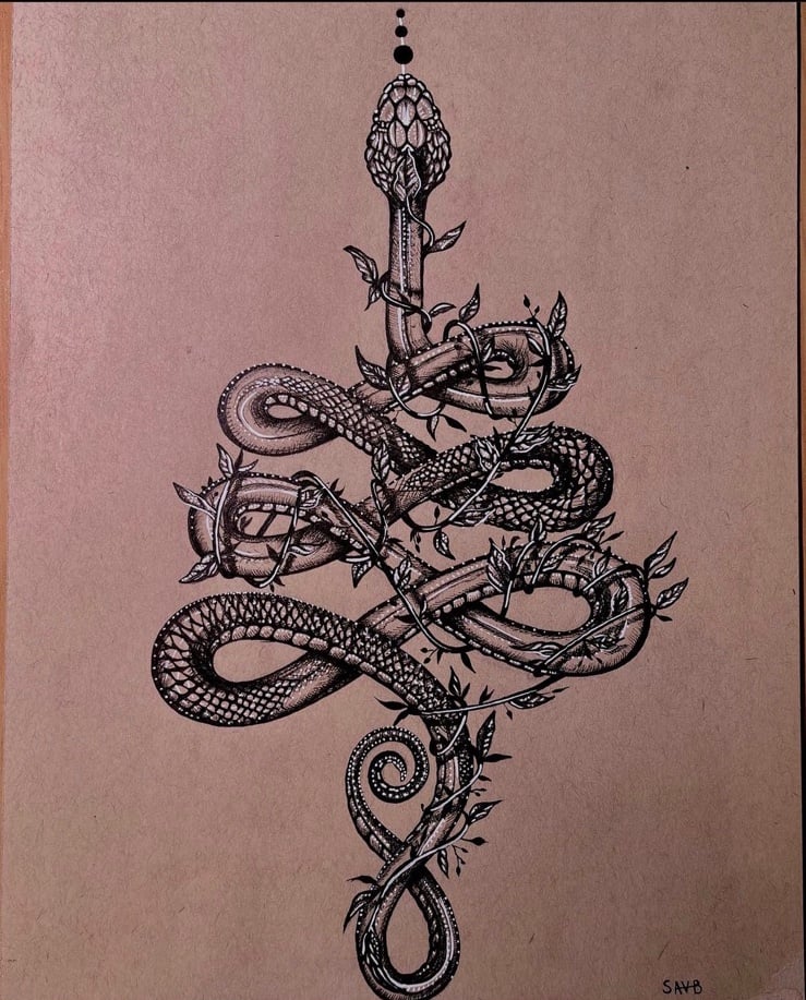Framed Snake ink art