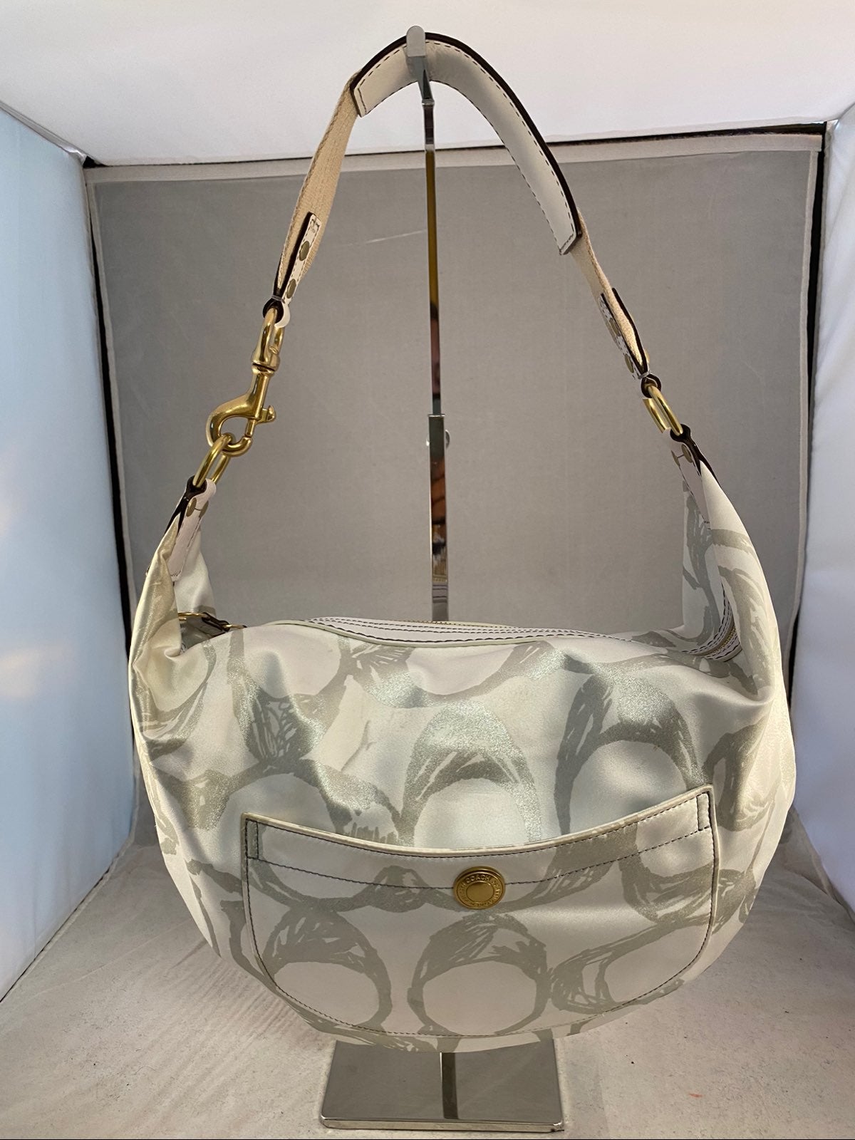 White and Metallic Silver Sateen Hobo
