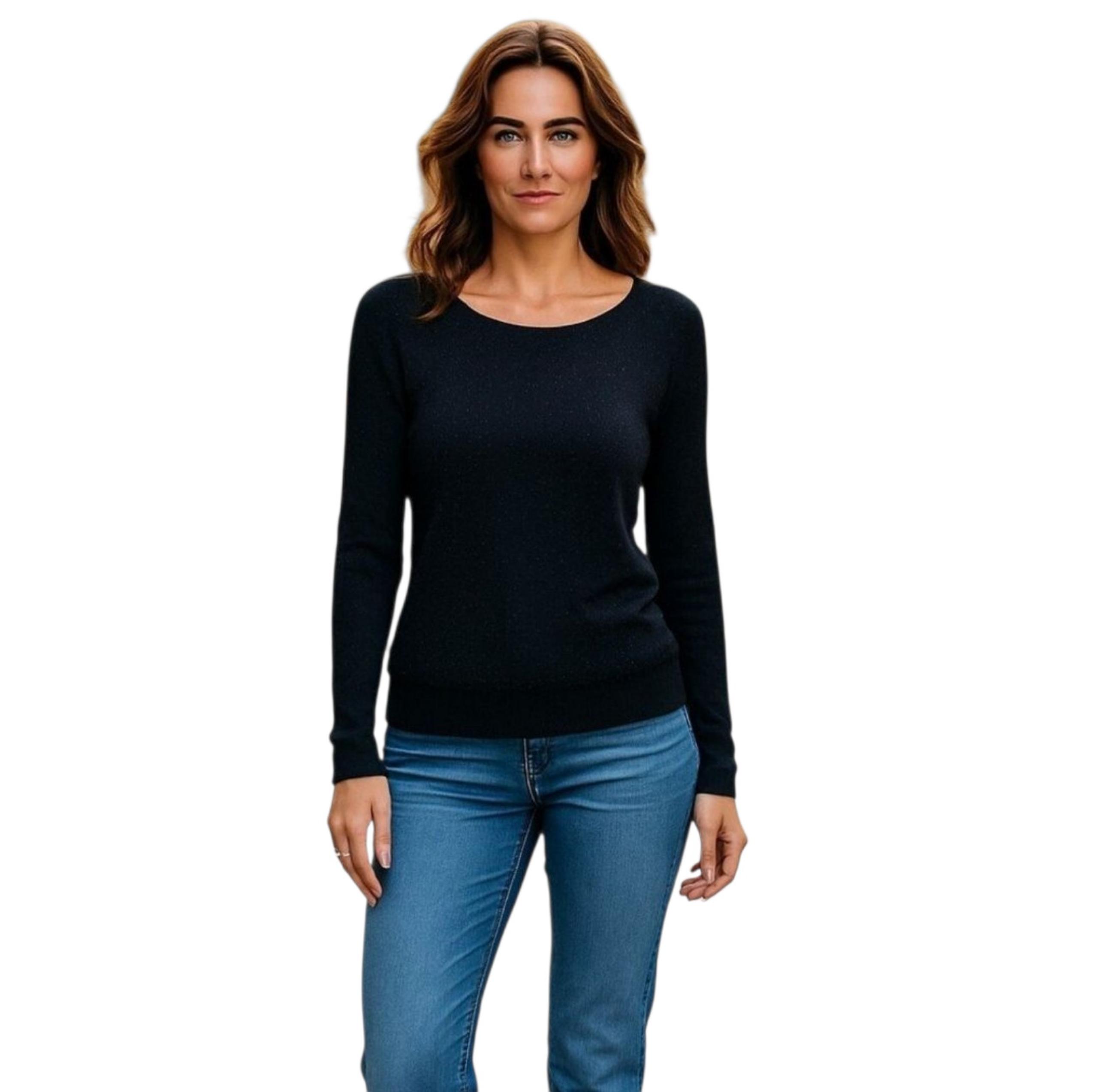 Worthington Black Sparkle Pullover Scoop Neck Long Sleeves Knit Sweater Size L