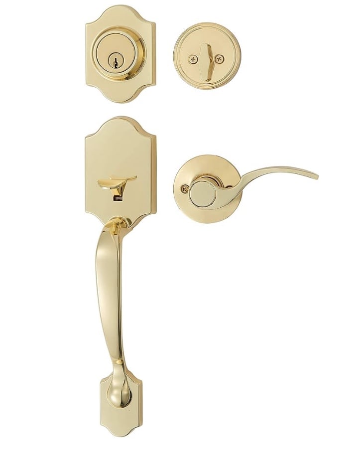 Amazon Basics Handleset with Shelby Lever - Single Cylinder - Polished Brass