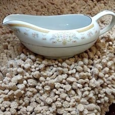 Signature Collection Coronet fine china gravy boat pink blue floral silver trim