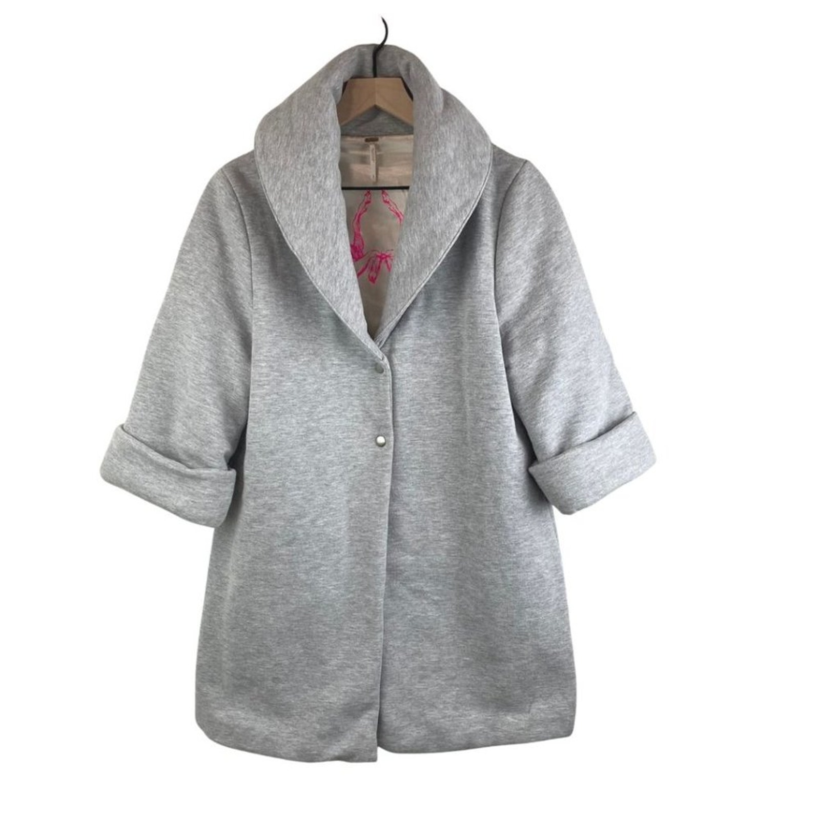Free People Shawl Collar Knit Coat Light Gray Small