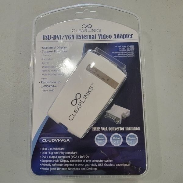 CP Tech / Level One - - ClearLinks CL-UDVI-VGA USB 2.0 To DVI-VGA Adaptor