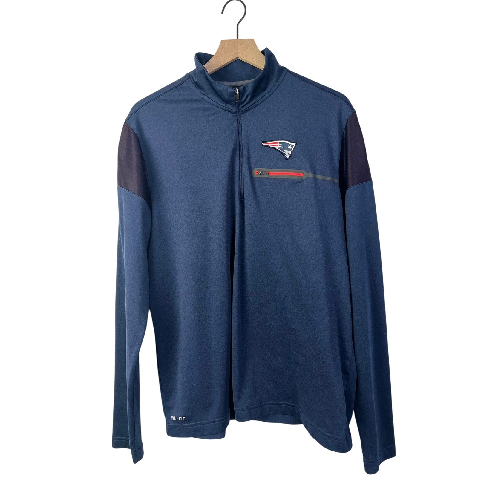 Nike NFL Patriots Dri-FIT Half Zip Pullover Jacket Navy Blue Lightweight Large