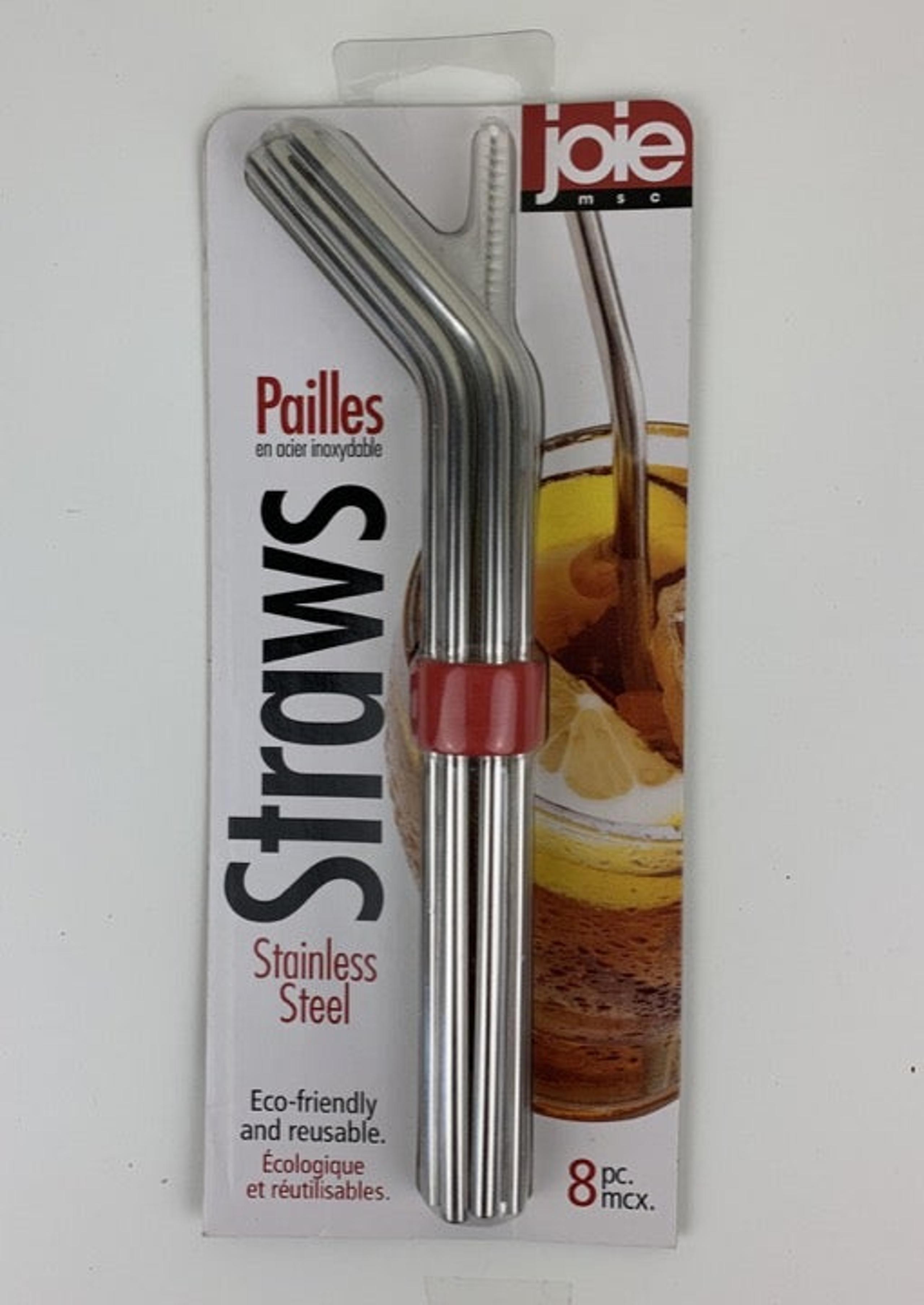 Joie Stainless Steel Straws 6 Pc plus Cleaning Brush & Holder Reusable