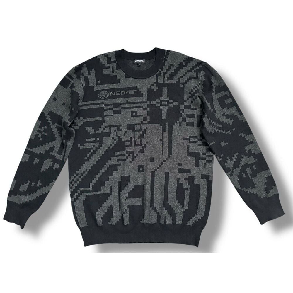 Tit4n Titan Pullover Cyberpunk Pixels Black Knit Sweater Sweatshirt Size L