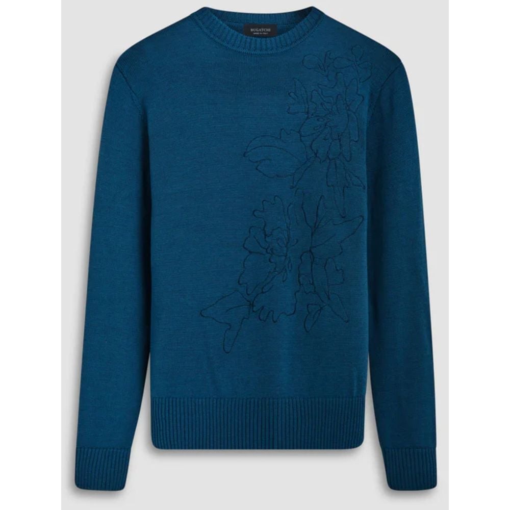 Bugatchi men's Floral embroidered crew neck sweater in 100% merino wool large