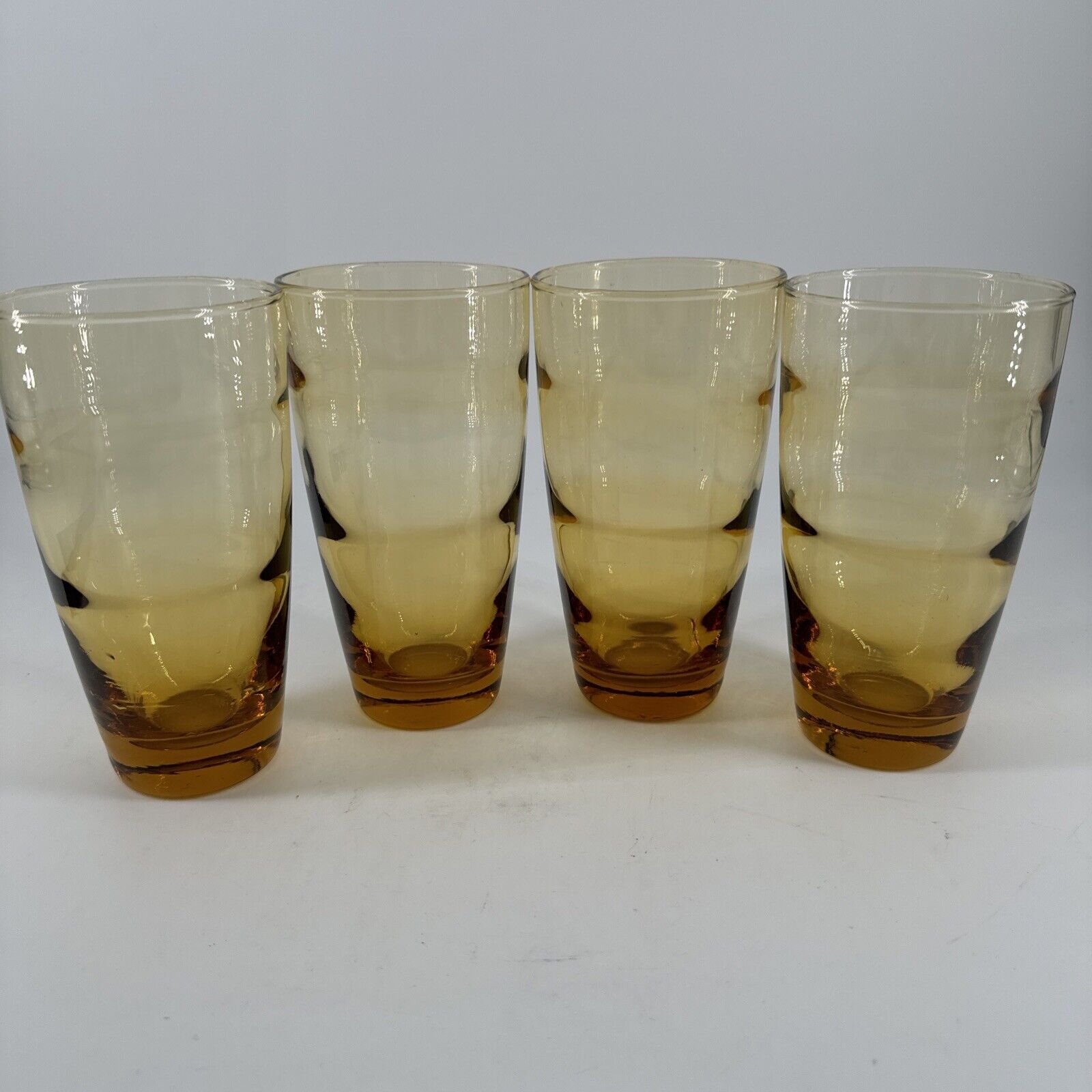 4 Libbey Ripple Amber 16 Oz Glasses Saturn Optic Tumblers W/BONUS 12 Oz Glass