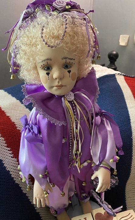 Violet the Clown Porcelain doll by Julia Rueger 24” Beautiful in original box