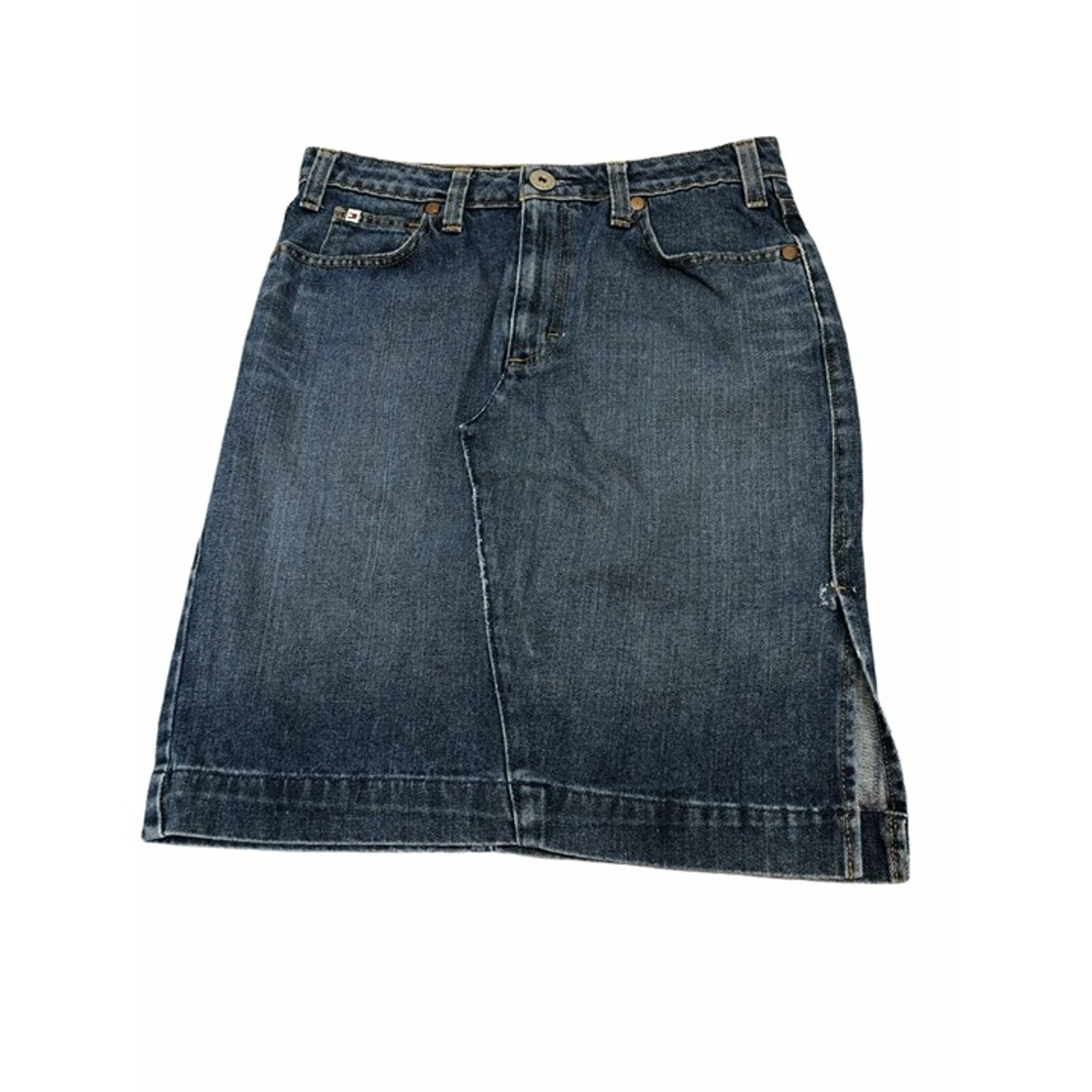 Tommy Hilfiger Jean Pencil Skirt Side Slit Distressed Medium Wash Womens 6 Logo