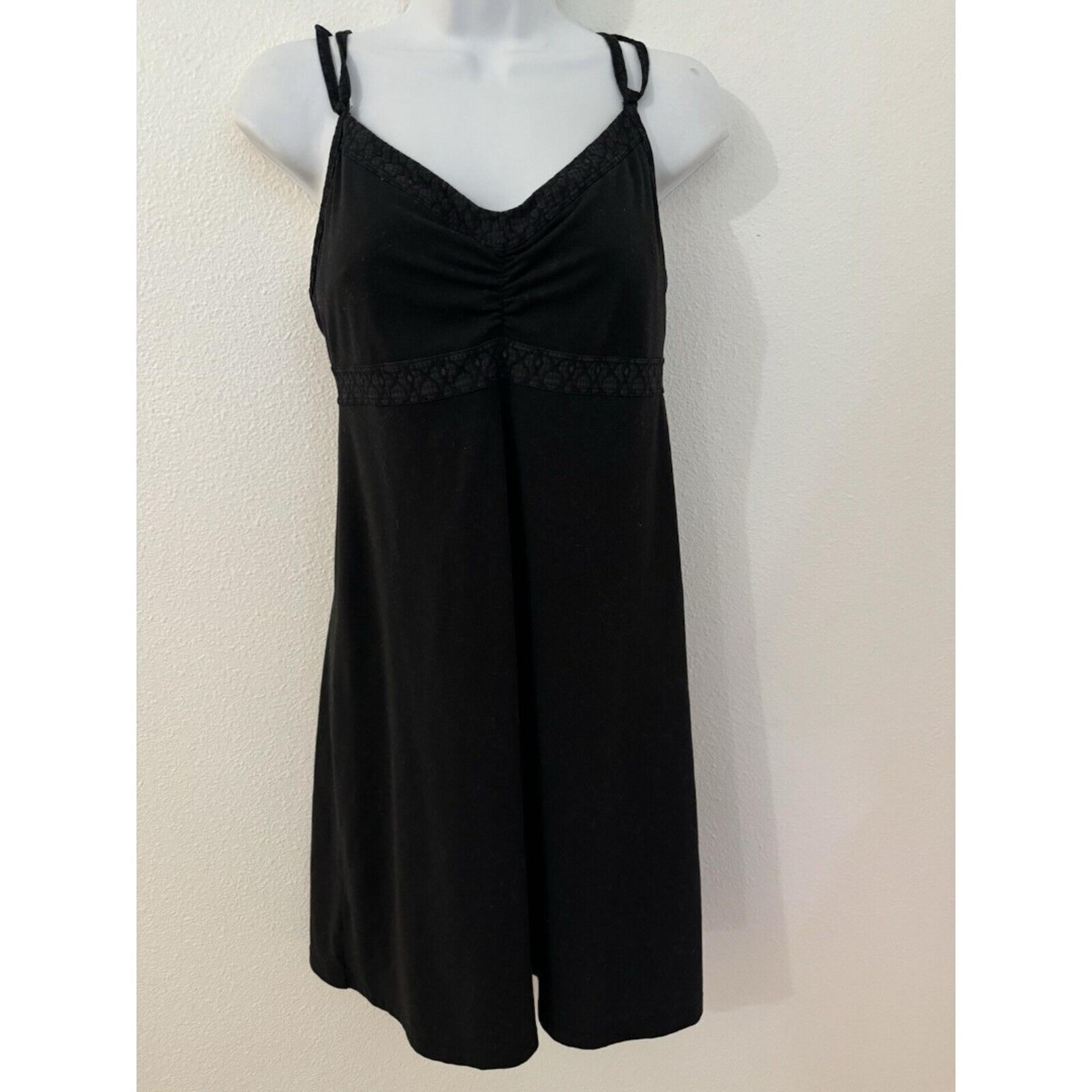 prAna Dress Vintage 90s Women's  Size M Babydoll Strappy Black Knit Y2K