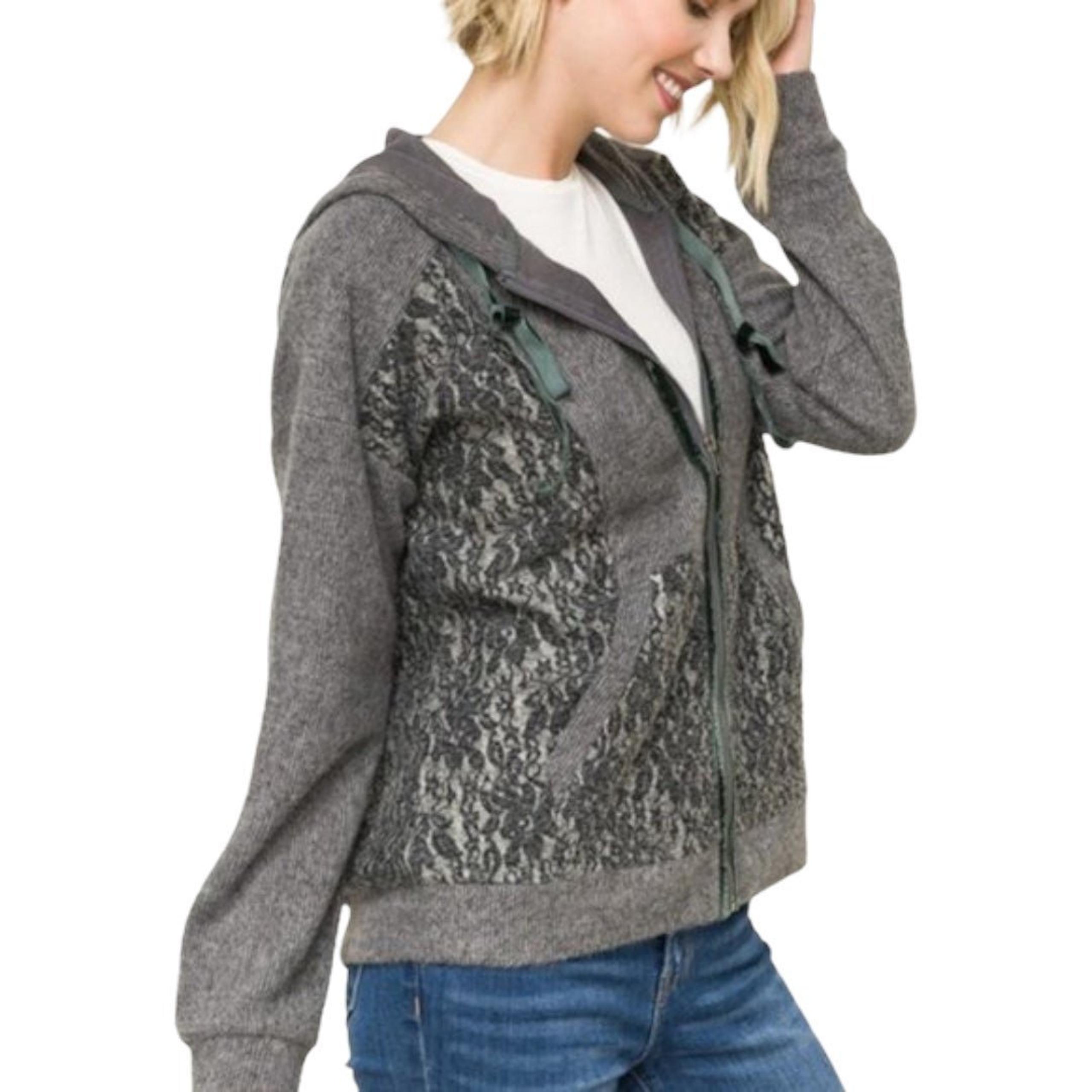Mystree Velvet Full Zip Hoodie Floral Damask Green Size Small - Anthropologie