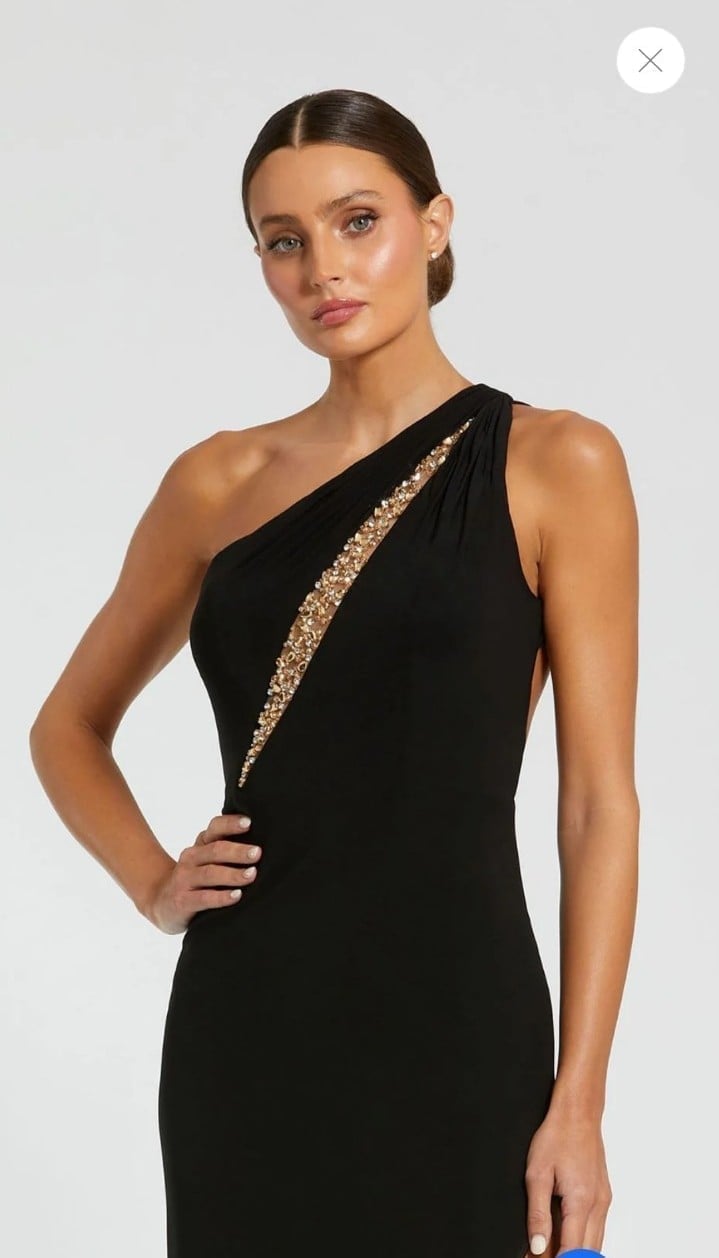 Mac Duggal One Shoulder Gown with Sheer Embellished Cut Out
