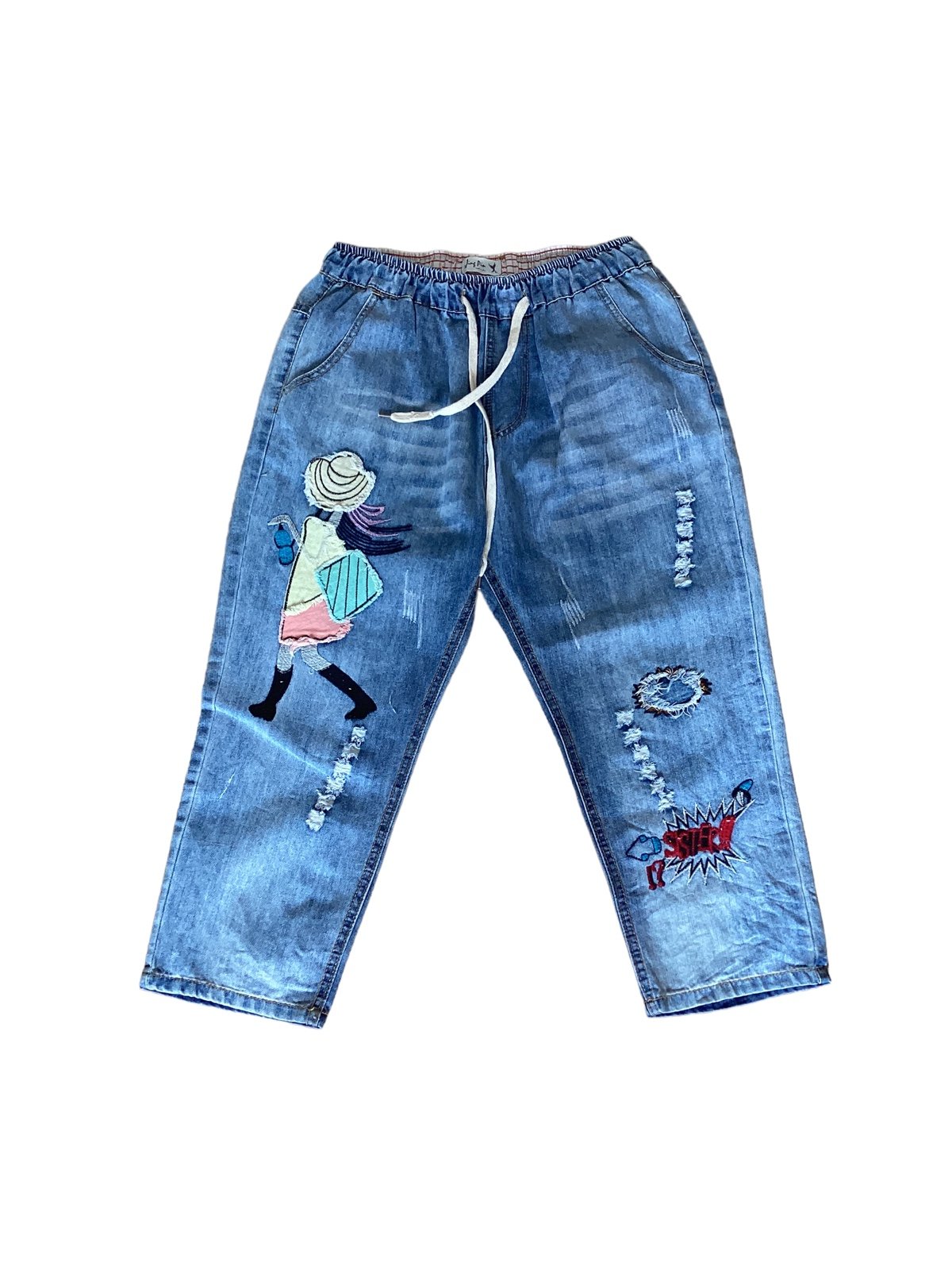 Jing Pin Vtg Applique Embroidered Jean Capris Women’s Large