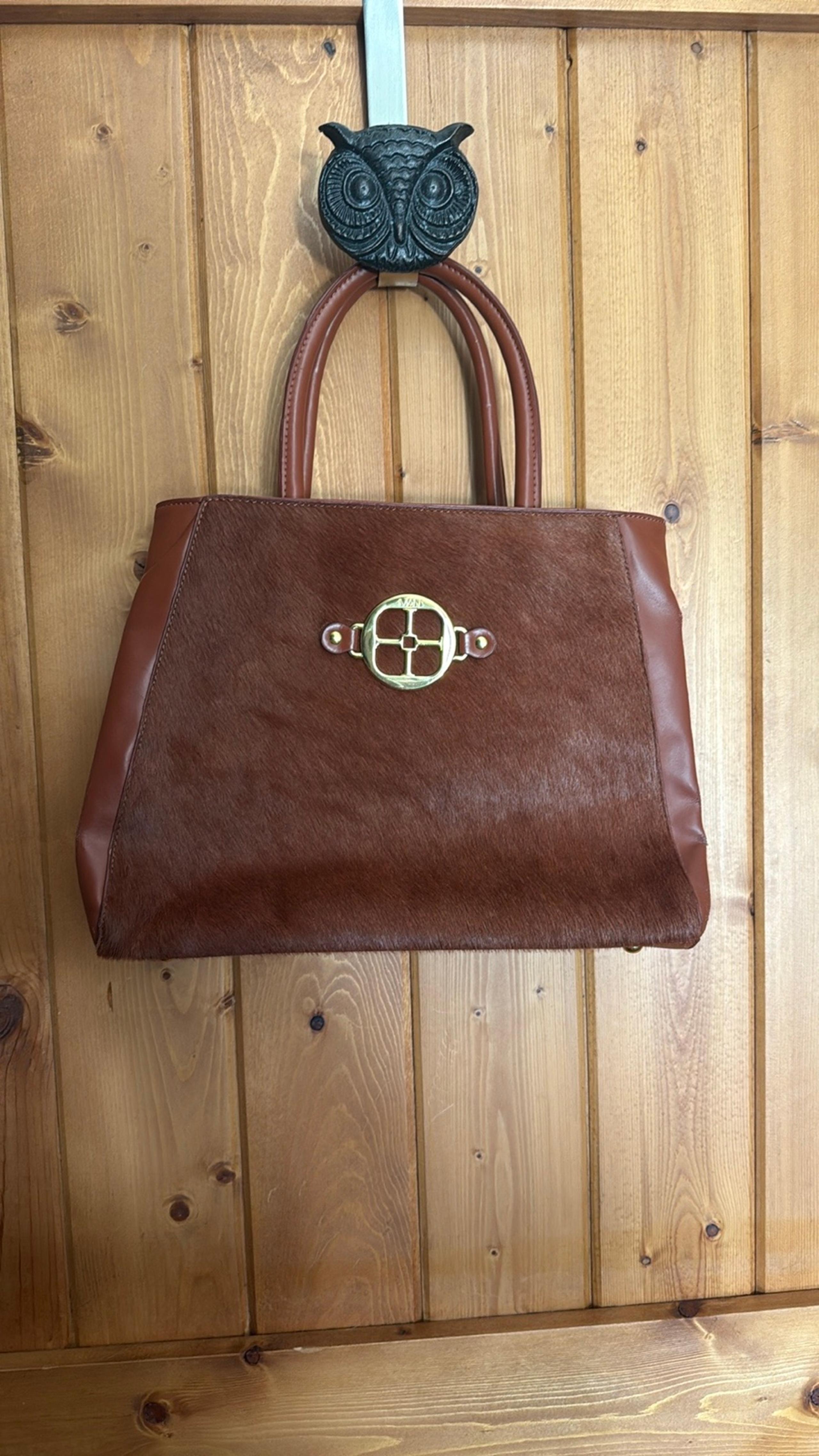 IMAN Brown Cowhide Tote with Gold Accent
