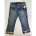New Baby Phat Jeans Sz 7 Paint Splatter Pocket Crop Blue Gold Cat Button Capri