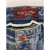 New Baby Phat Jeans Sz 7 Paint Splatter Pocket Crop Blue Gold Cat Button Capri