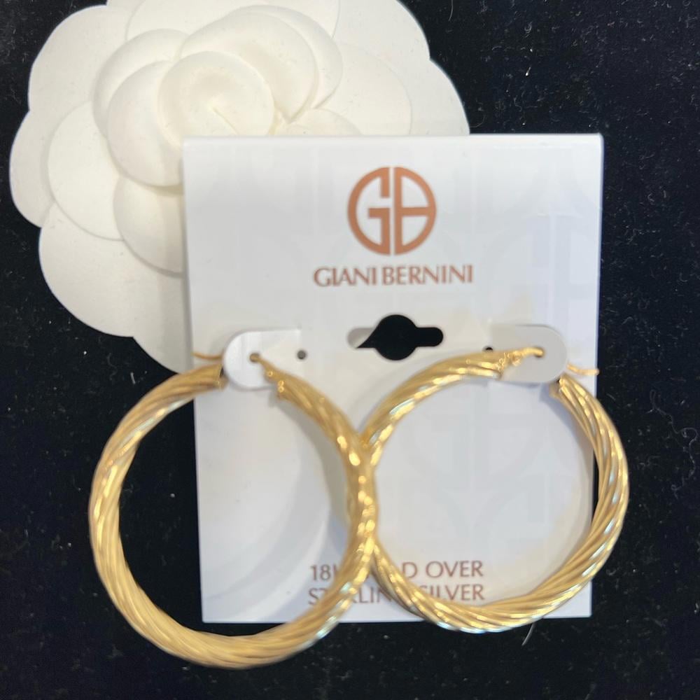 NEW Giani Bernini 18K Gold over Sterling Silver Textured Hoop Earrings (GBXX006)
