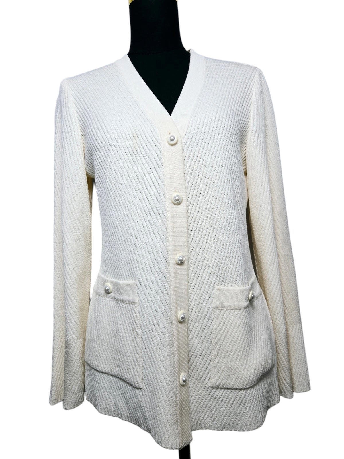 St. John Collection Ivory Knit Cardigan Pearl Buttons Size Small