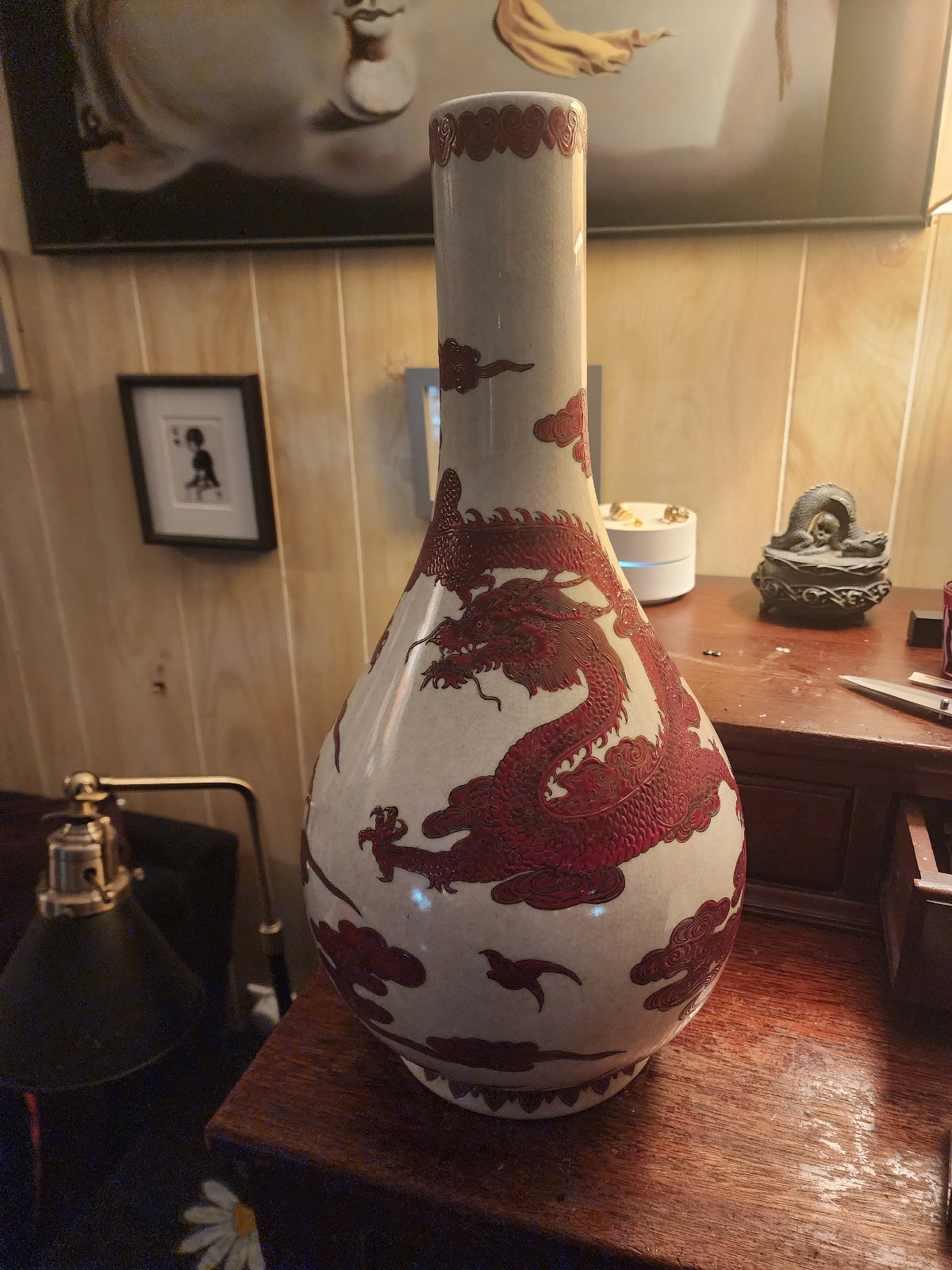 Asian Red Dragon Vase