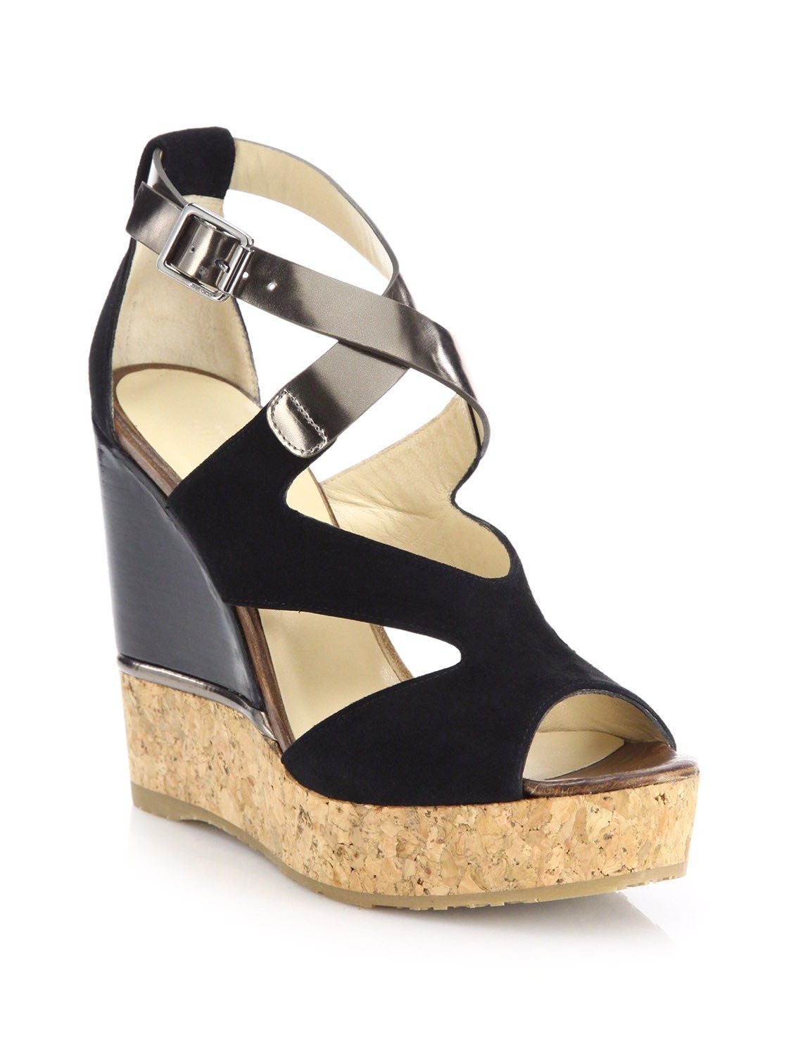 Jimmy Choo Leather & Suede Wedge Sandals