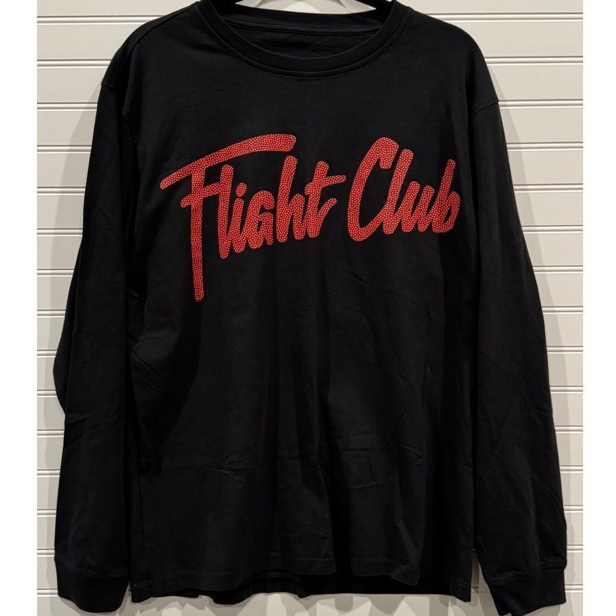 Flight Club Black Long Sleeve T-Shirt with Red Basketball Texture Logo Size L