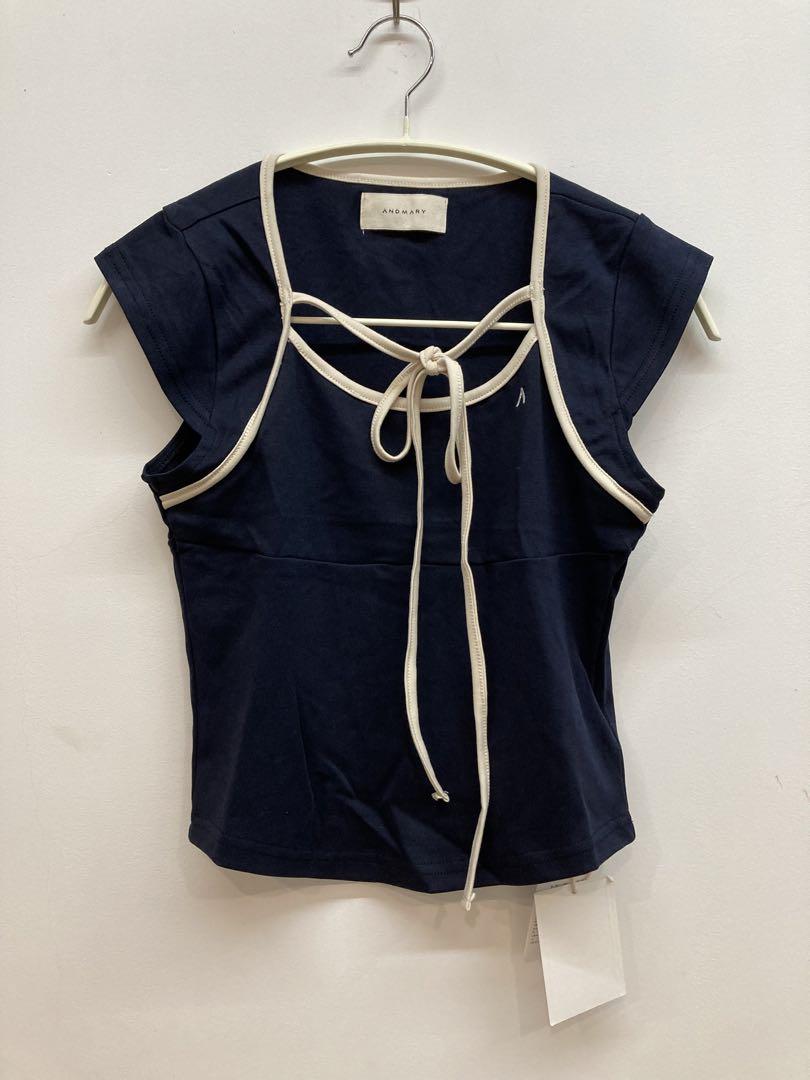 New andmary Emma Ribbon Tops, Navy