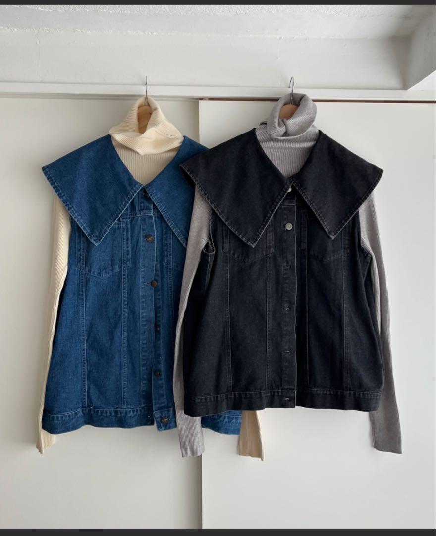 トップス wee9s/vintage like big collar denim vest wee9s Vintage-like Big Collar Denim Vest Black