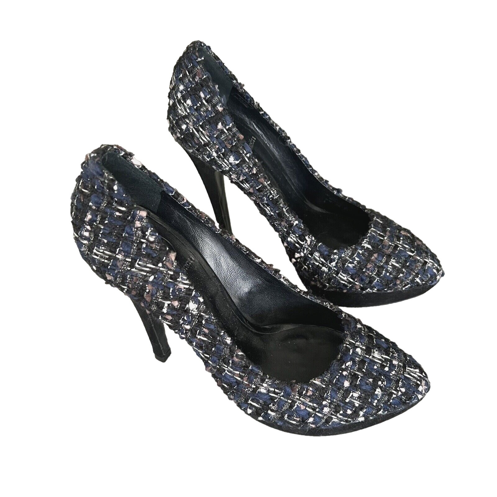 Tory Burch Academia Tweed Platform Closed Toe Stiletto Heels 7 Navy Blue New