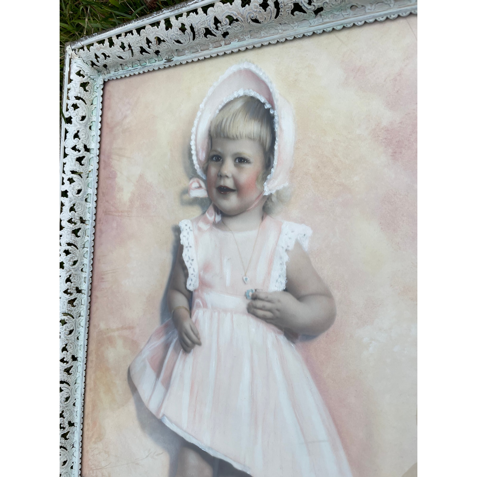 Vintage Framed Original Signed Portrait of Little Girl by Eliva Cook