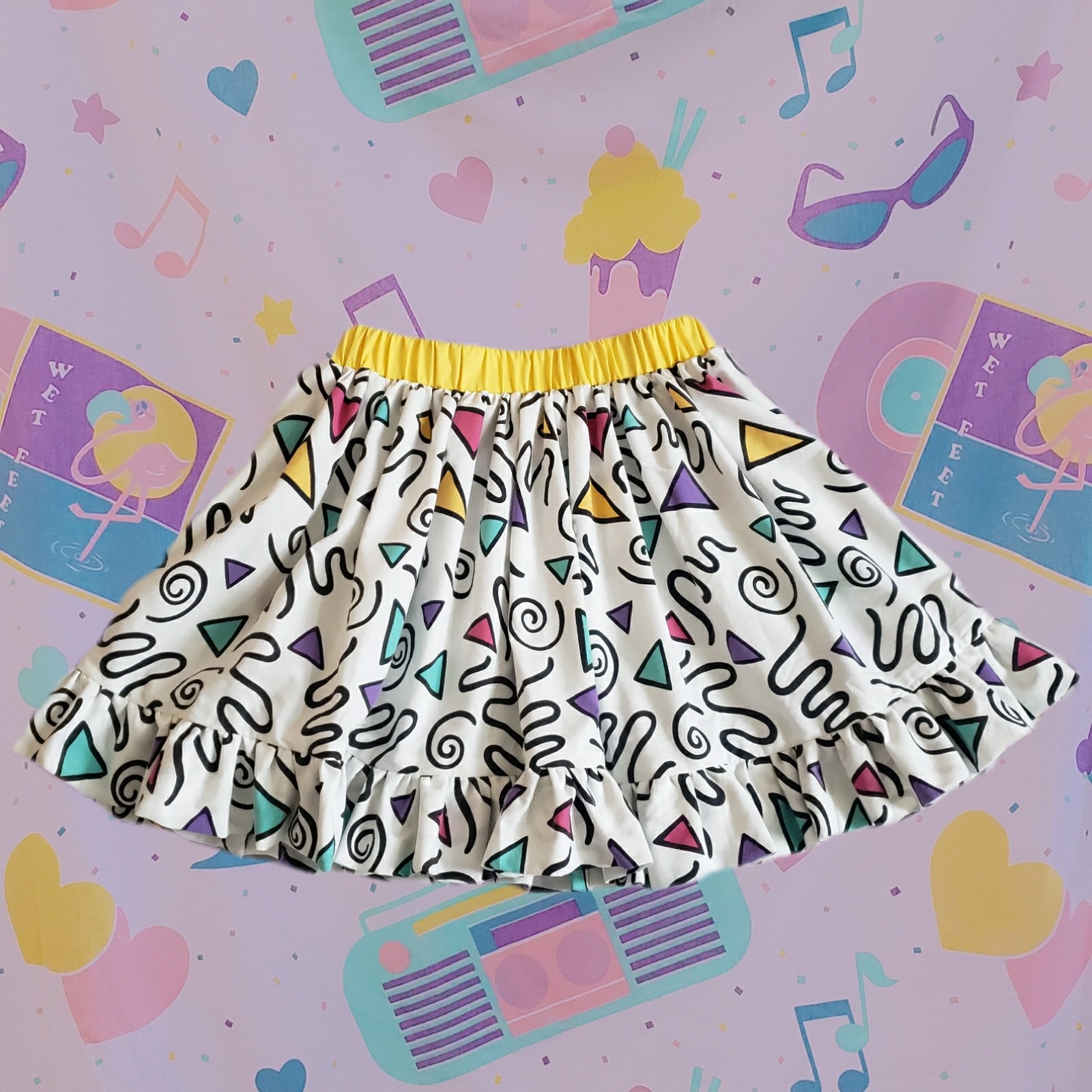 Handmade Memphis Geometric Print Upcycled Skirt Vintage Plus 80s Fairy Kei 90s