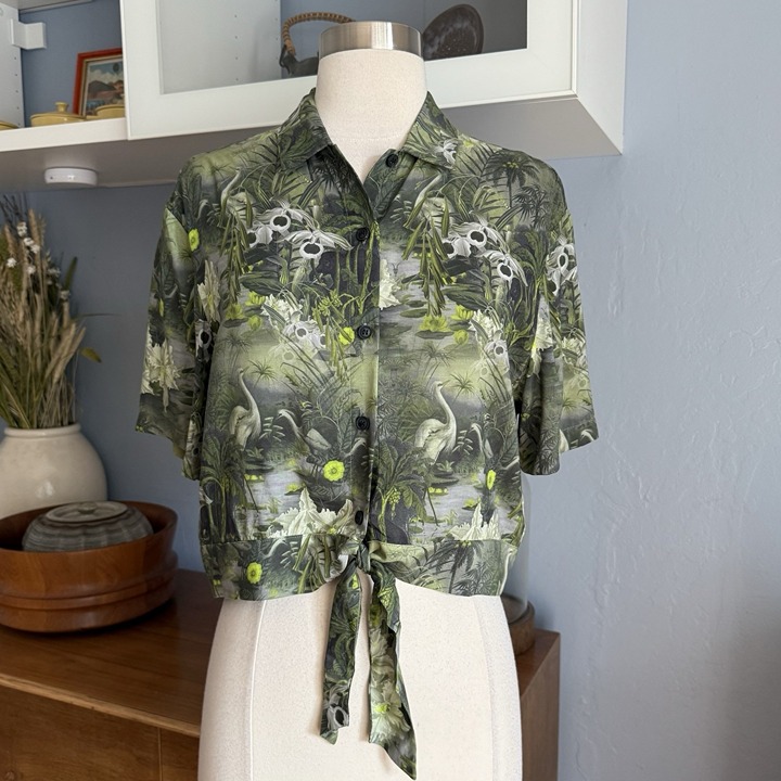 ALL SAINTS Leni Rejuvenate Shirt Tropical Hawaiian Green Print Size US 4
