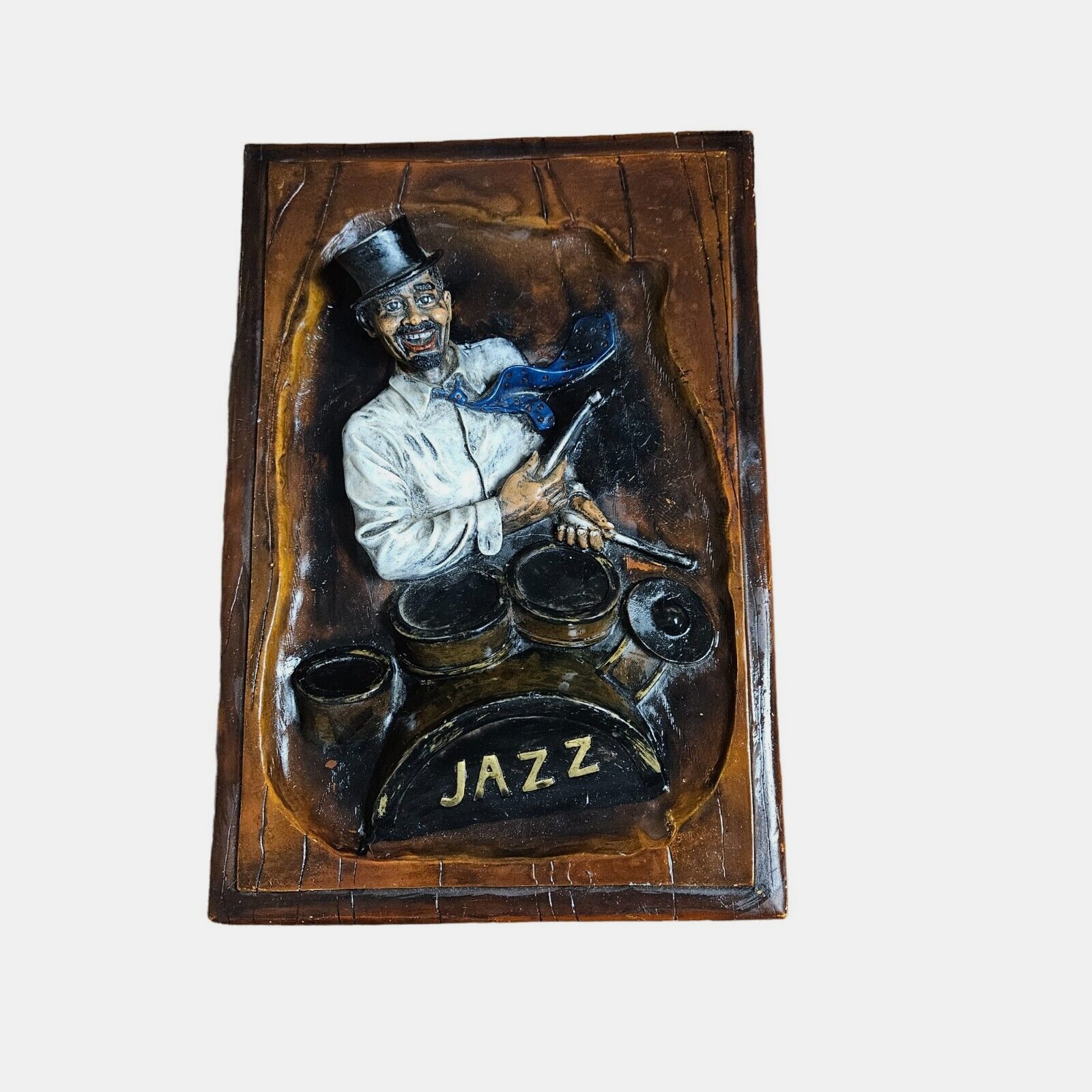 Jazz Swing Drums Drummer Mixed Media Wood Metal Frame Decorative Painting 14x9.5