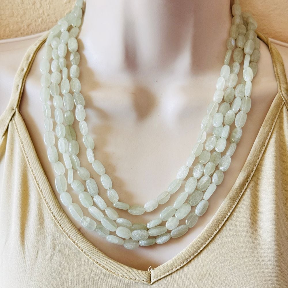 Green Beryl Necklace VtG Genuine Beaded multi strand Natural nugget beads