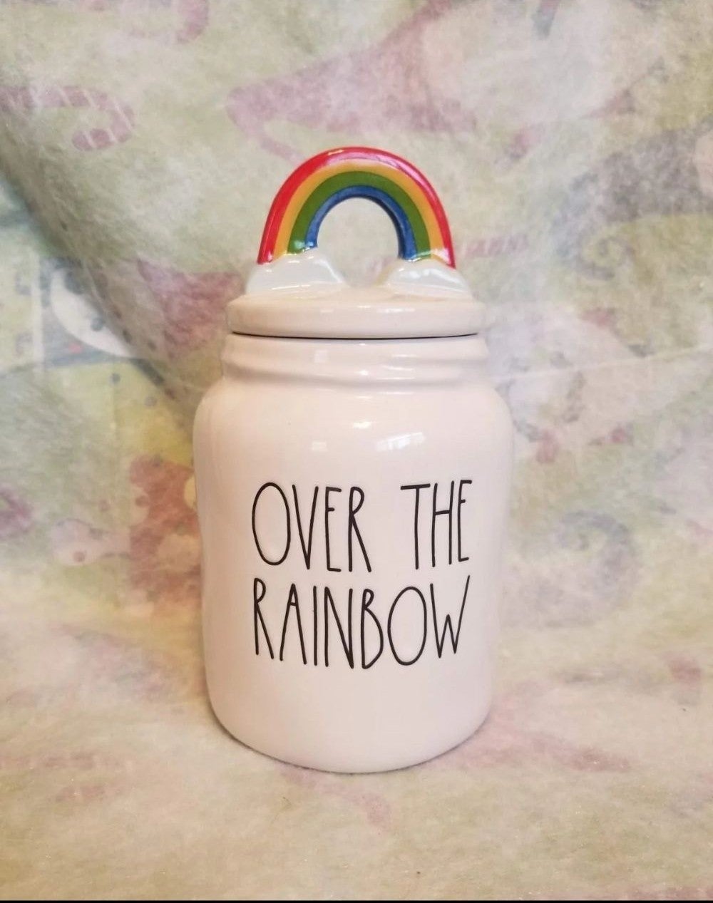 Rae Dunn OVER THE RAINBOW canister.
