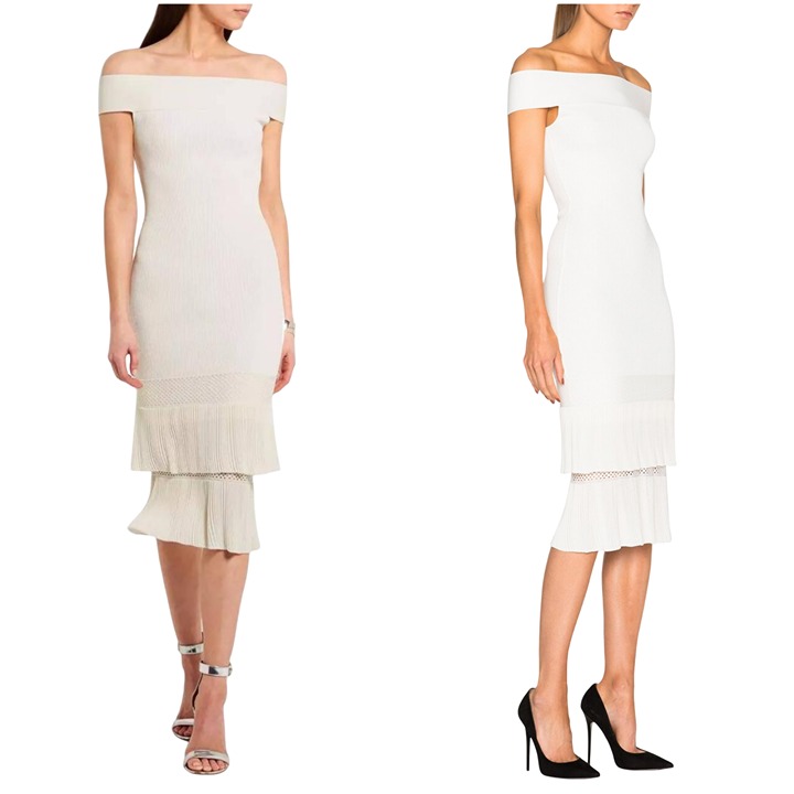 Roland Mouret Amery Ripple Open Lace Dress size US 8 UK 12 white off shoulder