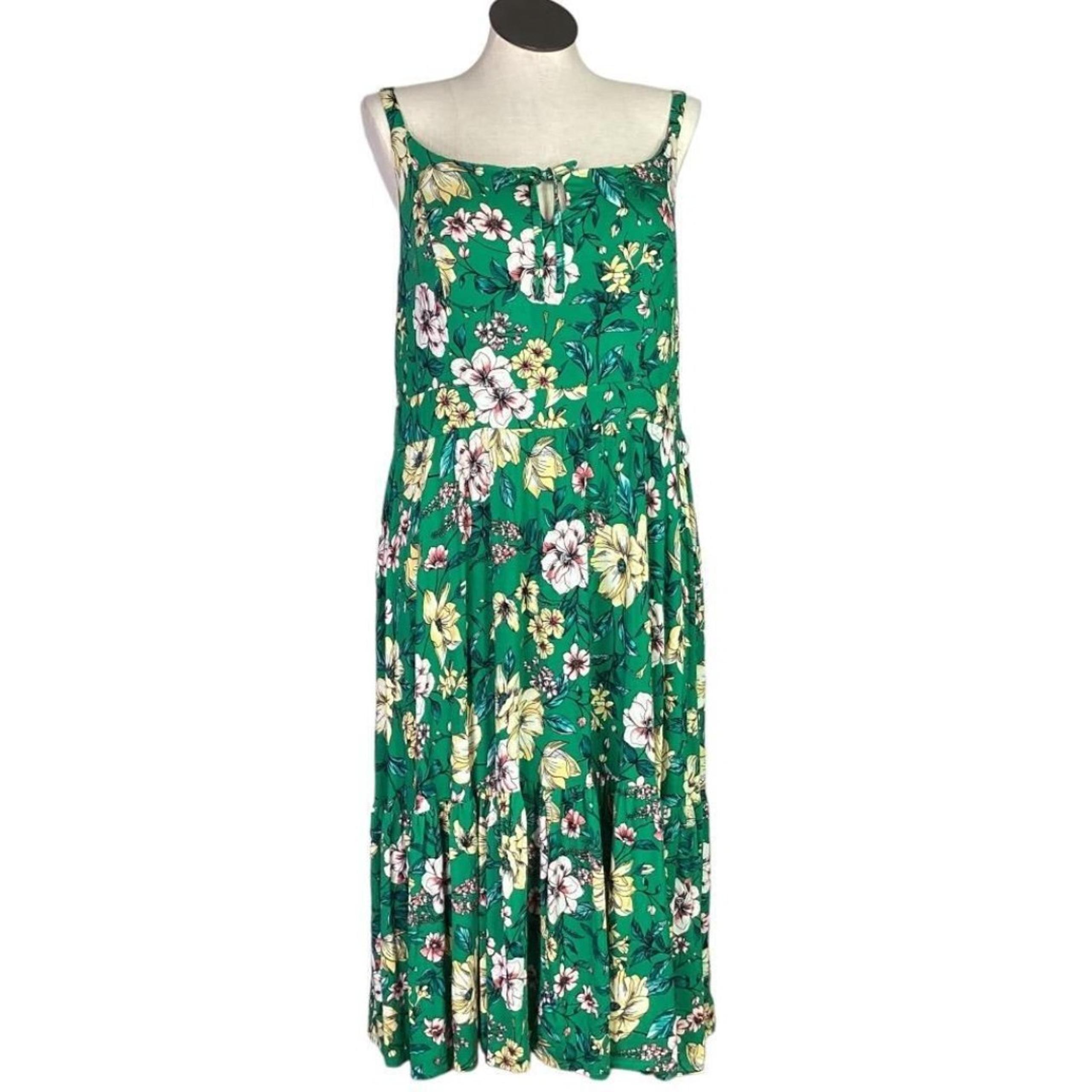 Torrid Midi Dress Women 3X Green Multicolor Super Soft Floral Tiered Sundress
